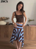 MQTIME  -  Striped Irregular Skirts Summer New Ladies Fashion Low-rise A-line Midi Skirt Women's Slim Beachwear