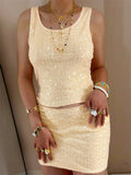  MQTIME  -  Women Sparkle Sequin Skirt Sets Sleeveless Tank Top with Mini Skirts 2 Piece Set Summer Party Club Streetwear