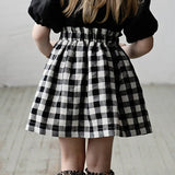 MQTIME  -  Classic Black And White Plaid Skirt Girls Summer New Loose Elastic Waist Skirt Mori Retro Cotton Linen Short A-Line Skirts