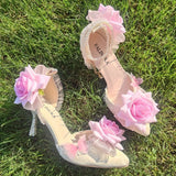 MQTIME  -  High Heels for Women Pink Rose Bridal Wedding Heels Y2K Heels Lolita Cosplay Y2K Accessories Elegant Pearl Lolita Pink Shoes