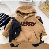 MQTIME  -  New Winter Toddler Girls Hoodies Letter Jacquard Plus Fleece Kids Baby Girls Sweatshirt Hooded Thicken Little Boys Pullovers