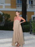 MQTIME  -  Fashion Contrasting Halter Maxi Dress Women Elegant Sleeveless Backless Loose Dresses Summer Lady Beach Vacation Robes New