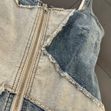 MQTIME  -  Y2k American Raw-edge Denim Vest Crop Top Women Design Zipper Waist Slimming Sexy Hot Girl Spaghetti-strap Top Suspender Top