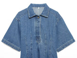  MQTIME  -  Denim Top Woman Sexy Short Sleeves Waist-Cinching Button Tops For Women Solid Color Ruched Slim Tank Tops