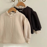 MQTIME  -  Kids Baby Girls Sweatshirt New Winter Bow Lace Collar Thicken Warm Toddler Girls Pullovers Puff Sleeve Little Girls Hoodies