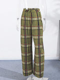 MQTIME  -  Fashion Panelled Plaid Pants Women's Loose High Waist Straight All-match Long Trousers 2025 Autumn New Ladies Casual Streetwear