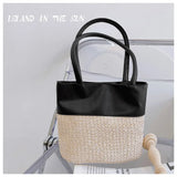 Mqtime New Woven Vegetable Basket Retro Women's Bag Small Design Spliced Grass Woven Bag Hand Bill of Ladle Shoulder Underarm Bag