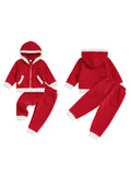 MQTIME  -  Children s Christmas 2-Piece Ensemble with Zip-Up Top Contrast Color Pockets Long Sleeves Elastic Waist Pants and Plush