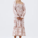  MQTIME  -  Woman Vintage Floral Dress Puff Long Sleeve Off Shoulder Ruffle Long Dress Spring Fall Casual Vintage Bohemian Dresses
