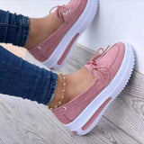MQTIME  -  Autumn Women Platform Shoes Round Head Suede Casual Shoes  Lacing Wedge Loafers Slip-on Comfortable Women Shoes Size 43 WSH4520