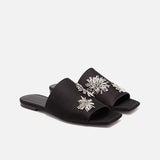 MQTIME  -  Summer Metallic Silver Embroidered Decorated Slippers New Square Toe Versatile Low-heeled Women's Shoes