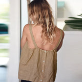MQTIME  -  100% Linen Tops Button Down Solid Color Crop Tops Femme Boho Camis Holiday Solid Color Tank Tops Holiday Vest