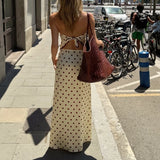 MQTIME  -  Women Satin 2Piece Skirt Sets Summer Trendy Polka Dot Outfit Y2k Strapless Tube Top + Maxi Skirt Silky Going Out Set