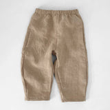  MQTIME  -  Mori Retro Cotton Linen Boys And Girls Straight Pants Summer New Elastic Waist Loose Casual Pant With Pocket Children's Trousers