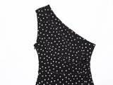 MQTIME  -  Polka Dot Slanted Shoulder Fashion Women Dress 2025 New Slim Sleeveless Black Party Dress For Summer Streetwear Woman Clothing