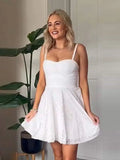 Mqtime White Hollow Out Embroidery Mini Women Dress 2023 Summer Sleeveless V-neck Sling Dress A-line Sweet Casual Female Short Dresses