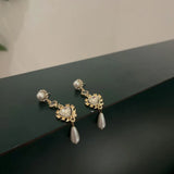 Mqtime Vintage Court Style Pearl Heart Crystal Earrings for Women Temperament Fashion Design Delicate Long Fringe Earrings Jewelry