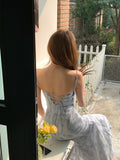 MQTIME  -  Luxury Elegant Sexy Club Party Birthday Dress Women Summer Slash Neck Sleeveless Print Floral Dress Backless Beach Long Dresses