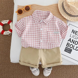MQTIME  -  Summer Toddler Girl Outfits Set Korean Kids Clothes Fashion Plaid Cotton Short Sleeve Tops+Shorts Baby Boutique Clothing B069