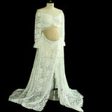  MQTIME  -  Boho Style Lace Maternity Dress Bohemian Photo Shooting Pregnancy Dress Baby Shower Ruffled Split Cut Lace Dress