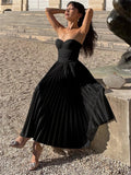 Mqtime White Bandage Off-Shoulder Maxi Dress For Women Pleated Elegant Backless Lace-Up High Waist Dress Women's Party Dress 2024