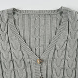 MQTIME  -  Women Knitting Cardigan Women's Retro Cardigan V Neck Cable Knit Sweet & Spicy Preppy Lazy Vibe Buttoned Pocket Sweater