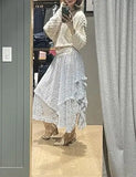 MQTIME  -  Ethnic style lace women's skirt retro irregular medium and long skirt lace curtain skirt cover