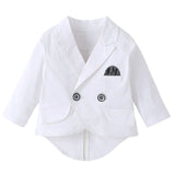 MQTIME  -  Long Sleeve White Baby Baptism Dress for Boys Romper with Double Breasted Coat Solid Newborn Children Set Infant Autumn Outfit