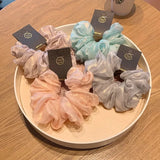 Mqtime Women Hair Scrunchies Fashion Bright Silk Hair Band Flower Shape Hair Tie Head Band Stretch Ponytail Rubber Band Headwear