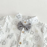 MQTIME  -  0-3Y Summer Boys Gentleman Suit Toddler Cartoon Print Short Sleeve Shirt with Bow Tie & Shorts Sets Boys Birthday Baby Clothes
