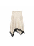 MQTIME  -  Women Vintage Chic Midi Skirt Elegant Women Plaid Lace Long Skirt New Summer  Commute Dinner Party Lady Skirt