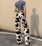 MQTIME  -  y2k Woman Pants Sexy High Waisted Pants Straight Trousers Cow Pattern Leg Street Style Single Breasted Printed Womens Trousers