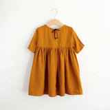 MQTIME  -  New Fashion Girls 100% Cotton Dress Solid Color Children's Casual Short-Sleeve Pleated Dresses WT016