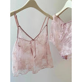 MQTIME  -  French Pure Desire Lace Mesh Strap Sleepwear Women's Summer 2025 New Sexy Hot Girl Home Clothes Set Summer