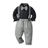 MQTIME  -  Christmas Boys Gentleman Clothing Sets Long Sleeve Bowtie Shirts+Suspenders Pants Kids Boy Formal Outfit Suits