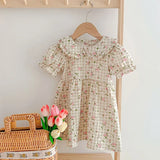 MQTIME  -  New Summer Kids Party Dresses Short Sleeved Cotton Floral Printing 2-6Yrs Baby Girls Princess Dress Sisters Clothes