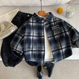  MQTIME  -  Kids Baby Boys Jacket Plaid Turn Down Collar Thicken Warm Toddler Boys Coat Versatile Letter Printed Little Boys Outwear Coat