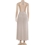 MQTIME  -  Sequins Patchwork Lace Up Halter Backless Split Vacation Beach Maxi Dress Women Sexy Hollow Out Sleeveless Club Party Long Robe