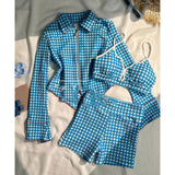 MQTIME  -  Girls' Tee-Piece Plaid Bikini Swimsuit Long Sve Separate Cover up Sun Protection Slimming Flat Footwear Holiday Feeling