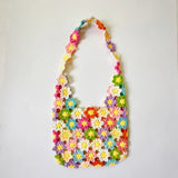  MQTIME  -  Colorful Flower Crochet Tote Bag, Handmade Knitted Shoulder Bag, Lightweight Summer Beach Travel Handbag For Women Vacation