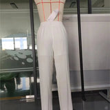 MQTIME  -  White Elegant Wide Leg Pants Women's Loose Casual Cotton Drawstring Trousers Comfortable All-Match High Waist Versatile Fashion