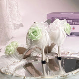 MQTIME  -  Lolita cosplay high heel Mary jane shoes y2k heels rose wedding shoes bridal heels pointed toe heel green white heel