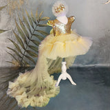 MQTIME Cyan Flower Girl Dresses Tulle With Bow And Tailing Short Sleeve For Wedding Birthday Party Banquet Princess Gowns