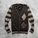 MQTIME  -  Fashionable and retro y2k millennium design sense striped geometric button knitted sweater, a new slimming and form-fitting top