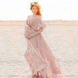 MQTIME  -  Pink Ruffles Maternity Dresses For Photo Shoot  Chiffon Pregnant Women Photography Props Maxi Dress