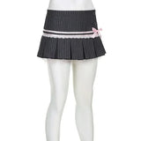 MQTIME  -  Vintage Black Plaid Stripe Pleated Skirt with Lace Bow Kawaii Skirts @E-girl 00s Fairycore 2000s Grunge Aesthetics Korean Cloth
