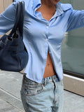  MQTIME  -  French Temperament Turn Down Collar Long Sleeve Single Breasted Basic Office Lady Women Shirt