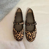 MQTIME  -  Fashion Round Toe  Mary Jane Flats Shoes Women Leopard Print Shallow Shoes Buckle Ballet Footwear Ladies Moccasins Shoes