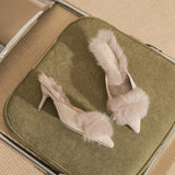 MQTIME  -  New Women's Shoes Fashion Rabbit Hair High Heeled Slippers for Woman Elegant French Casual Shoes Designer Shoes Zapatos De Mujer