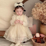  MQTIME  -  New Princess Tulle Dress for Girls Spring Fall Baby Mesh Gown Birthday Party Lace Vestidos Children Autumn Long-Sleeve Dresses